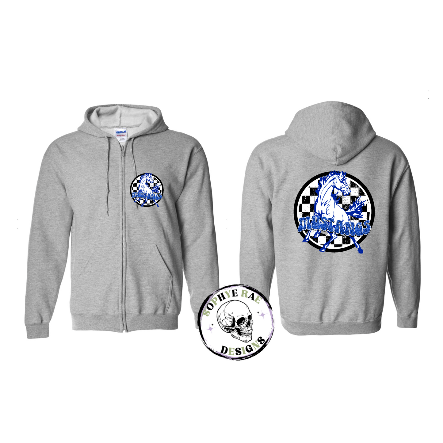 Checkered Circle Mustangs Zip-Up