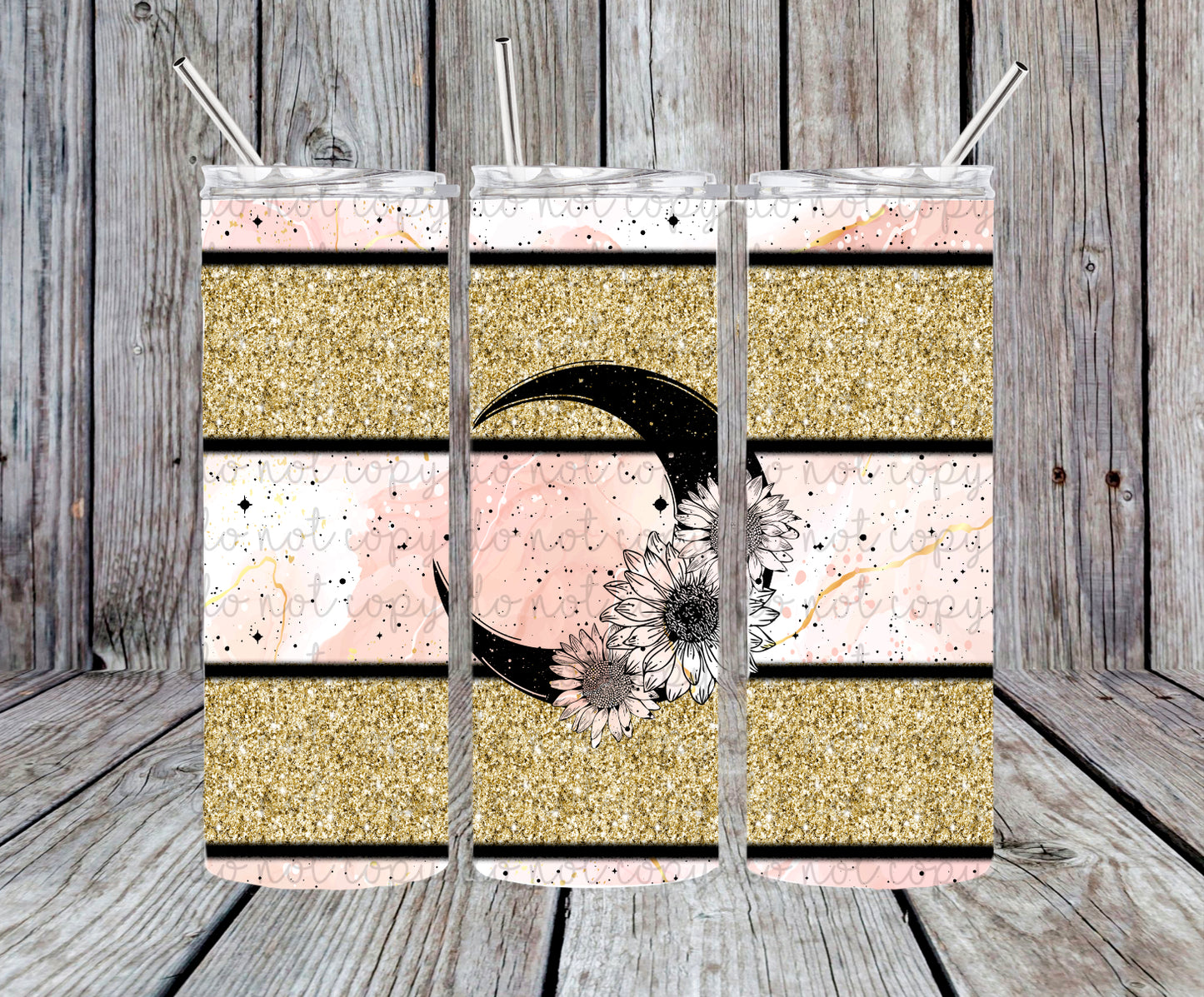 Pink and Gold Moon Tumbler