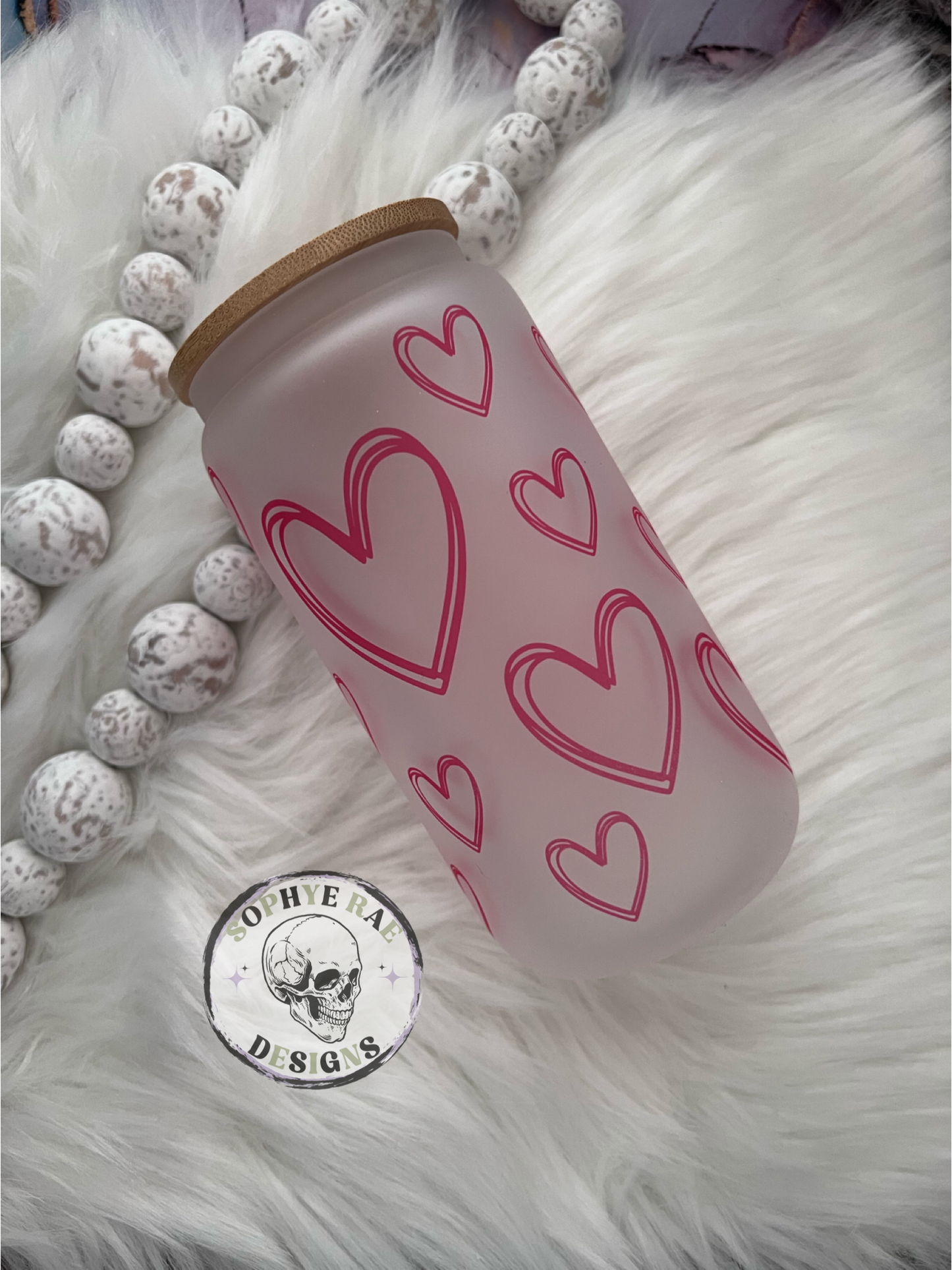 Hand Drawn Hearts Valentines Glass Can Tumbler