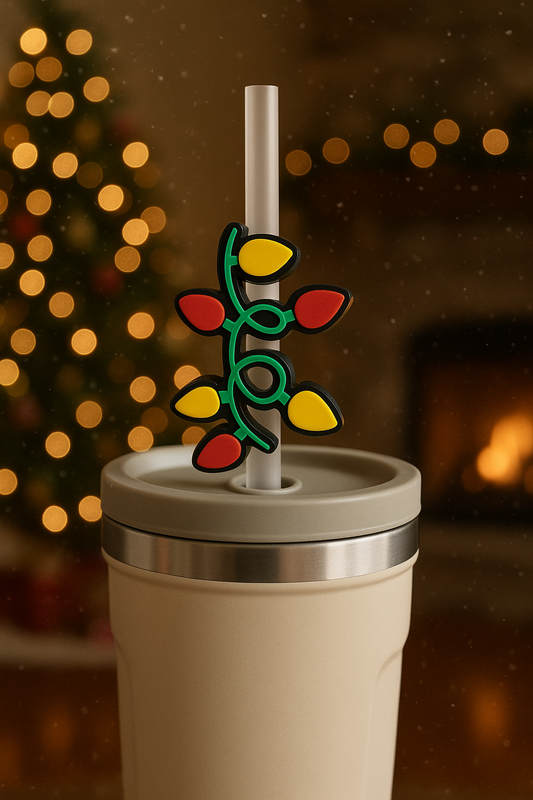 Christmas Lights Straw Topper | Fits Stanley & Standard Straws | 3D Printed Holiday Cup Accessory