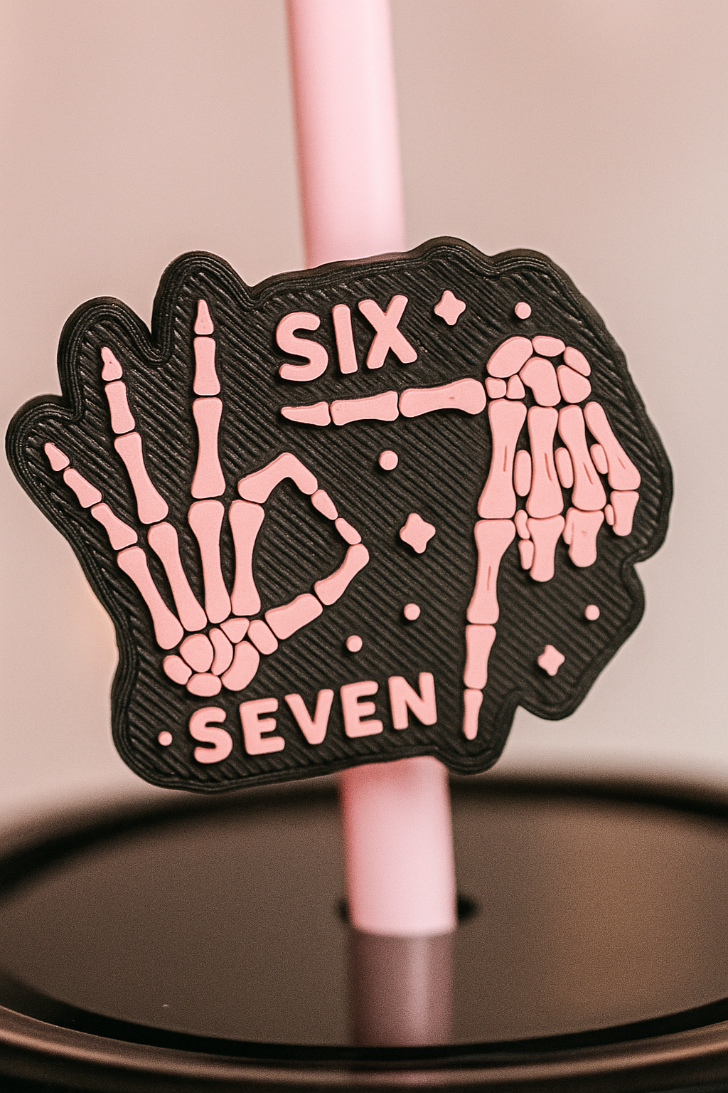 “Six Seven” Skeleton Hand Straw Topper – Black & Pink or Black & White Cup Accessory for Stanley & Standard Straws