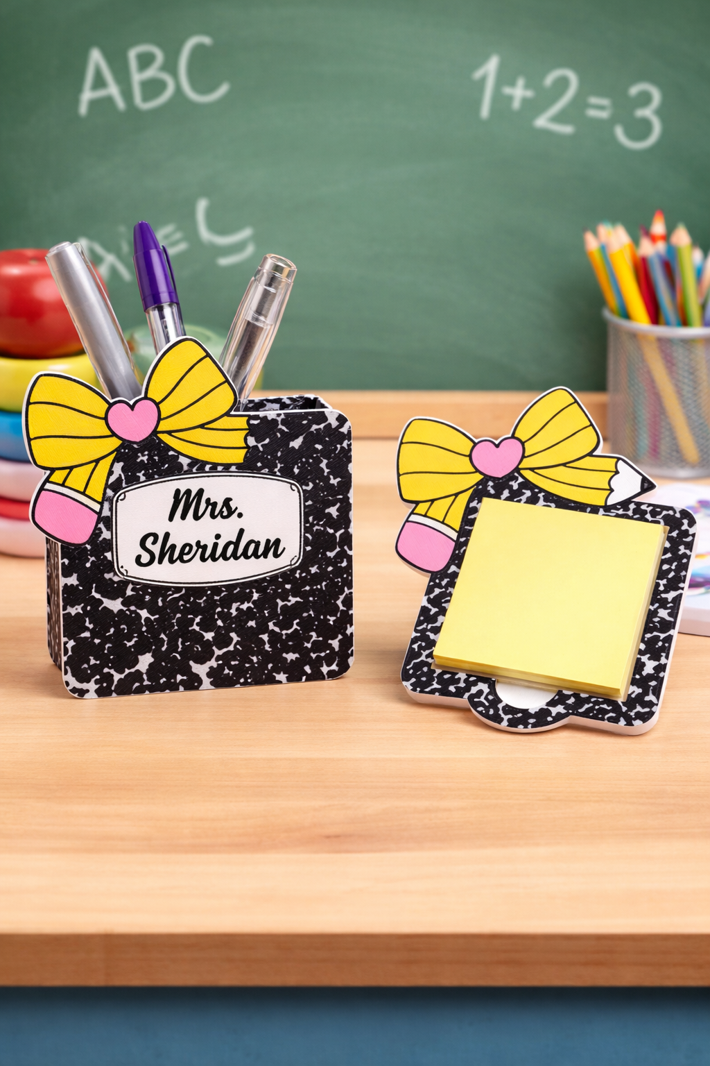 Personalized Teacher Pencil Holder & Sticky Note Holder