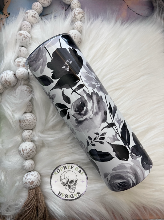 Black and White Floral Tumbler