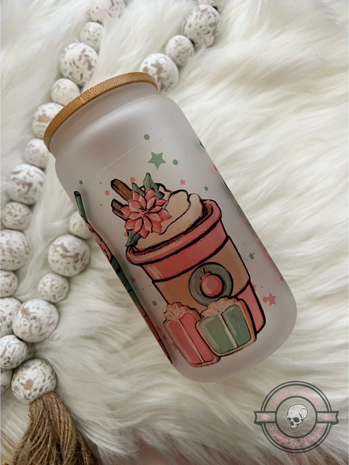 Pink Christmas Glass Can